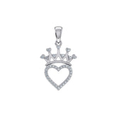 Heart with Crown Diamond Pendant 10K White Gold